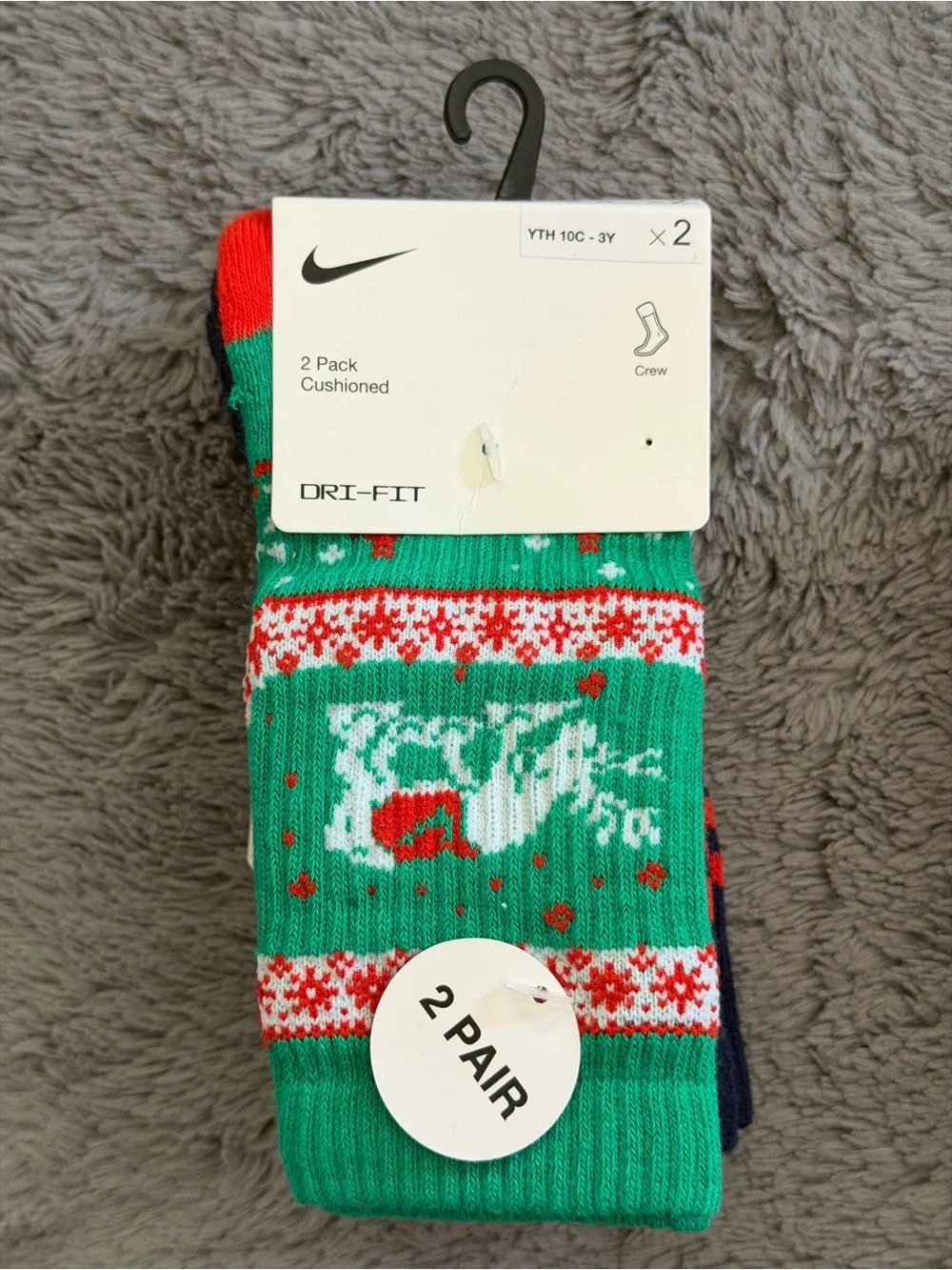 Nike Kids 10c-3y  Dri-FIT Holiday Crew Socks - Green & Red (2-Pack) Bundle